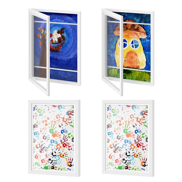 4 Pcs A3 Photo Frames Craft Display Kids Art Drawings Canvas Artwork Wall Hanging Storage Wooden White Children 150 Pictures Family Portrait Projects