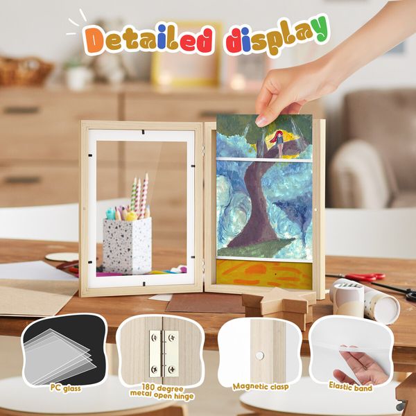 5 Pcs Art Frames Kids Craft Artwork Projects Drawings Display Family Photo Storage A4 150 Pictures Portrait Canvas Children Wall Tabletop Decor Wooden