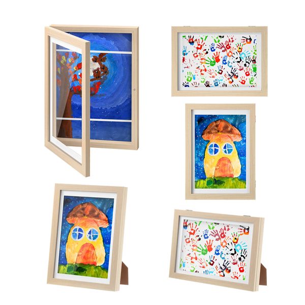 5 Pcs Art Frames Kids Craft Artwork Projects Drawings Display Family Photo Storage A4 150 Pictures Portrait Canvas Children Wall Tabletop Decor Wooden