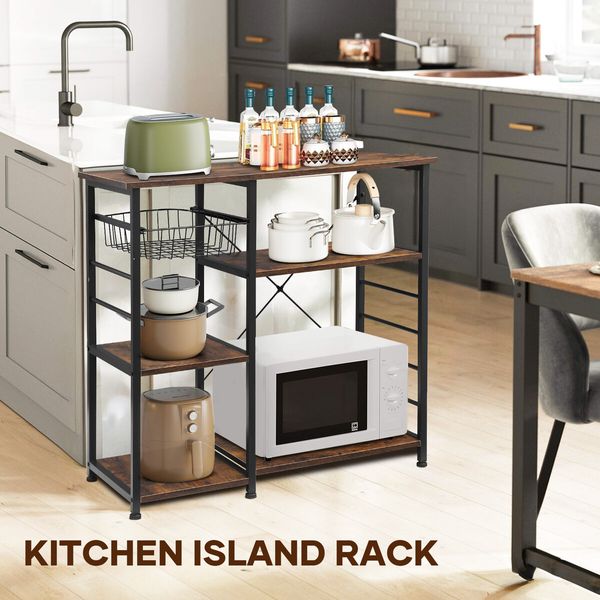 Kitchen Bakers Rack Coffee Bar Table Storage Shelf Cabinet Microwave Stand Dining Utility Organiser Unit for Cutlery Pots Pans with Pull Out Basket