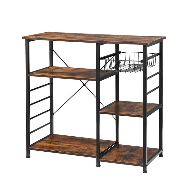 Kitchen Bakers Rack Coffee Bar Table Storage Shelf Cabinet Microwave Stand Dining Utility Organiser Unit for Cutlery Pots Pans with Pull Out Basket