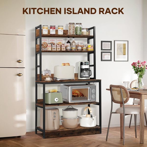 5 Tier Kitchen Storage Shelf Bakers Rack Shelving Unit Coffee Bar Table Organiser Microwave Oven Stand Cabinet Utility Holder for Small Appliances