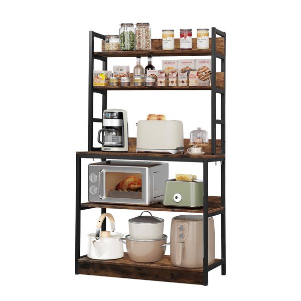 5 Tier Kitchen Storage Shelf Bakers Rack Shelving Unit Coffee Bar Table Organiser Microwave Oven Stand Cabinet Utility Holder for Small Appliances