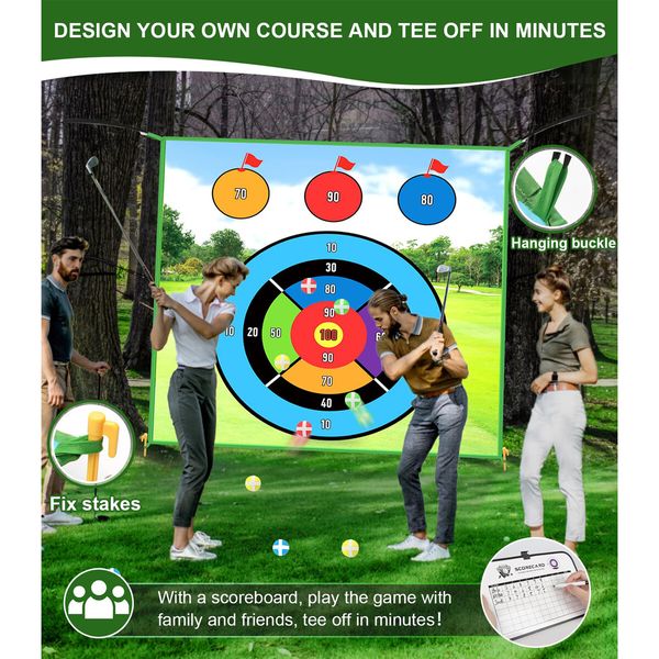 Golf Game Golf Chipping Game,Double Sided Golf Game & Golf Hitting Mat Plus,Indoor Golf Games Practice Mat with 20 Sticky Balls and 10 Darts