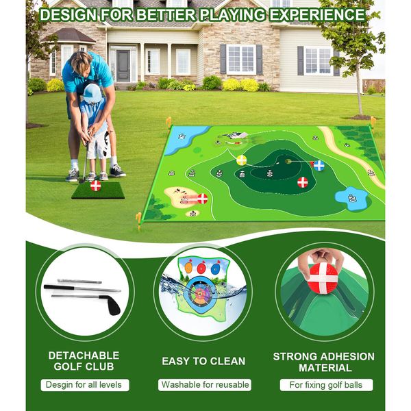 Golf Game Golf Chipping Game,Double Sided Golf Game & Golf Hitting Mat Plus,Indoor Golf Games Practice Mat with 20 Sticky Balls and 10 Darts