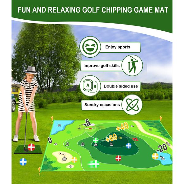 Golf Game Golf Chipping Game,Double Sided Golf Game & Golf Hitting Mat Plus,Indoor Golf Games Practice Mat with 20 Sticky Balls and 10 Darts