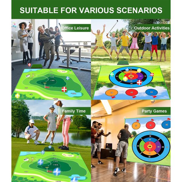 Golf Game Golf Chipping Game,Double Sided Golf Game & Golf Hitting Mat Plus,Indoor Golf Games Practice Mat with 20 Sticky Balls and 10 Darts