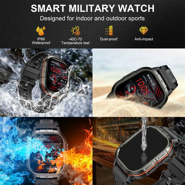 Smart Watch for Men Fitness Tracker,Smart Watches for Men,Digital Mens Watches,Running Waterproof Smartwatch Compatible With Android iOS (Orange)