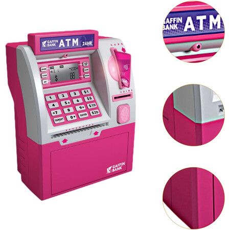 ATM Piggy Bank Toy for Kids, Coin Recognition, Balance Calculator, Digital Electronic Savings Safe Machine Box, Gift for Boys Girls (Pink)