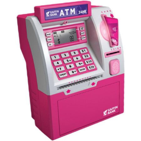 ATM Piggy Bank Toy for Kids, Coin Recognition, Balance Calculator, Digital Electronic Savings Safe Machine Box, Gift for Boys Girls (Pink)