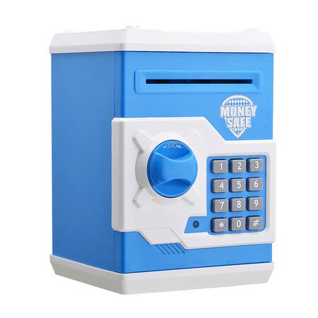 Electronic Piggy Bank Code Lock for Kids Toy, Auto Money Scroll for Children Birthday Gift (Blue/White)