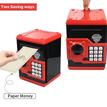 Electronic Piggy Bank Code Lock for Kids Toy, Auto Money Scroll for Children Birthday Gift (Black/Red)