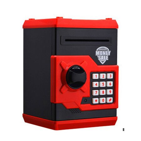 Electronic Piggy Bank Code Lock for Kids Toy, Auto Money Scroll for Children Birthday Gift (Black/Red)