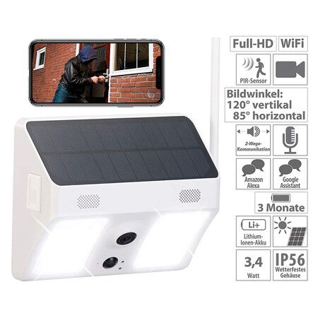 Wireless WiFi IP Camera with Floodlight, Full HD, Solar Panel, App, White