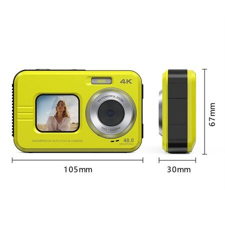 Underwater Camera,4K 48MP Autofocus Waterproof Camera with 16X Zoom Selfie Dual Screens,11FT Compact Digital Camera,Fill Light Camera (YELLOW)