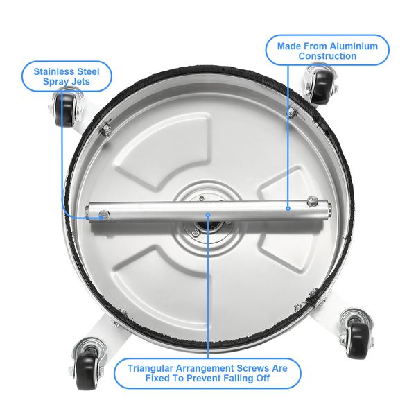 15 Inch High Pressure Washer Surface Cleaner Concrete Driveway Scrubber Wheel Stainless Steel 4000PSI Power Extension Wand 1/4” Connector Spray Nozzle