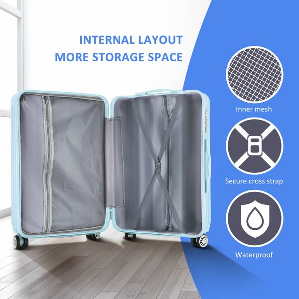 28 Inch Carry On Luggage Travel Suitcase Lightweight Hard Bag Cabin Rolling Trolley Checked TSA Lock Front Hook Pale Blue