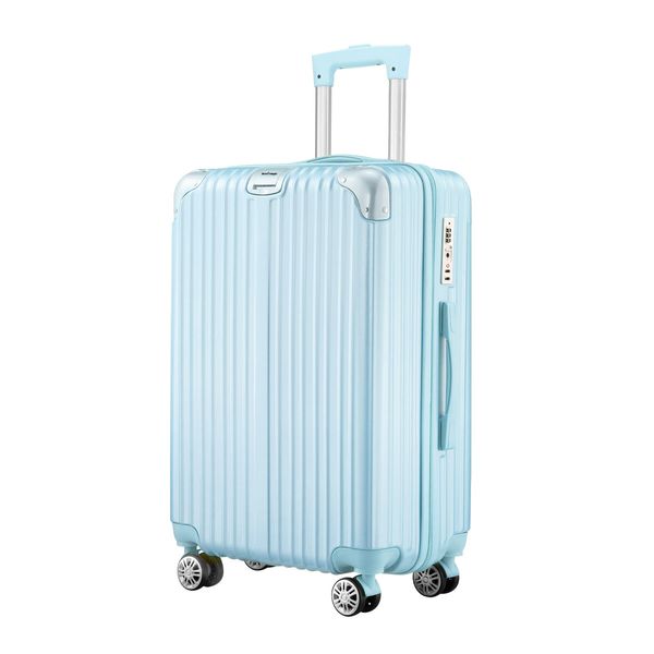 28 Inch Carry On Luggage Travel Suitcase Lightweight Hard Bag Cabin Rolling Trolley Checked TSA Lock Front Hook Pale Blue