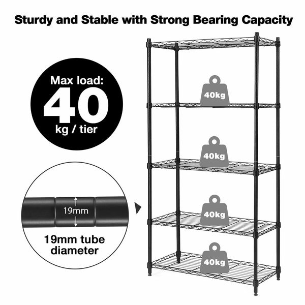 5 Tier Plant Stand Metal Corner Shelf Flower Pot Shelving Unit Bookshelf Tall Storage Display Rack Garden Planter Holder Organizer Heavy Duty Black