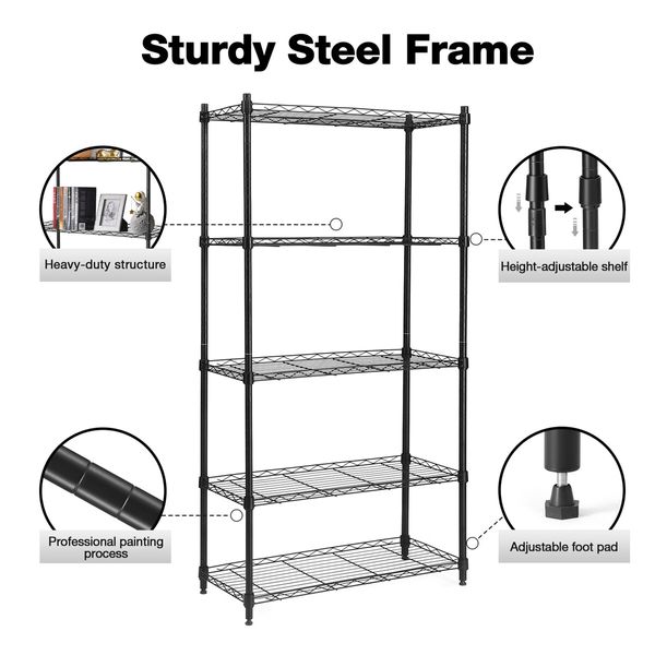 5 Tier Plant Stand Metal Corner Shelf Flower Pot Shelving Unit Bookshelf Tall Storage Display Rack Garden Planter Holder Organizer Heavy Duty Black