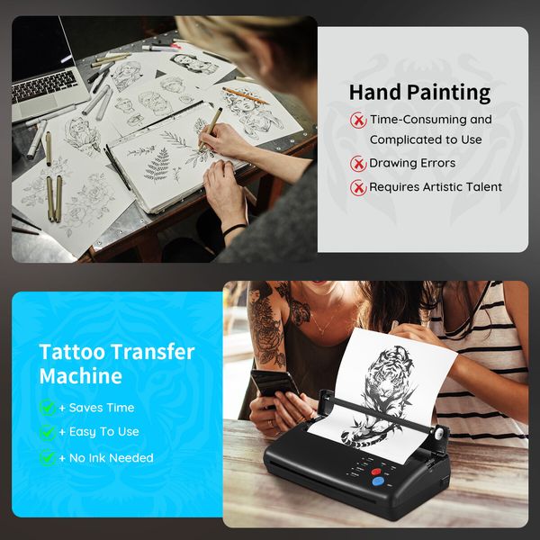 Tattoo Stencil Printer Maker Thermal Transfer Drawing Copier Tattooing Body Art Machine Portable DIY Project Supplies with 30 A4 Paper for Artist Shop