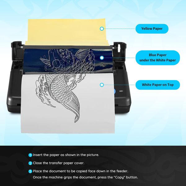 Tattoo Stencil Printer Maker Thermal Transfer Drawing Copier Tattooing Body Art Machine Portable DIY Project Supplies with 30 A4 Paper for Artist Shop