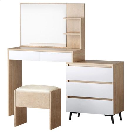 ALFORDSON Dressing Table Stool Set Makeup Mirror Desk Storage Cabinet Wood