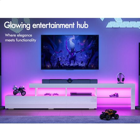 ALFORDSON Entertainment Unit TV Stand LED Light 220cm White