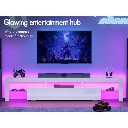 ALFORDSON Entertainment Unit TV Stand LED Light 200cm White