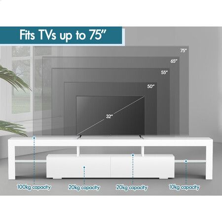 ALFORDSON Entertainment Unit TV Stand LED Light 200cm White