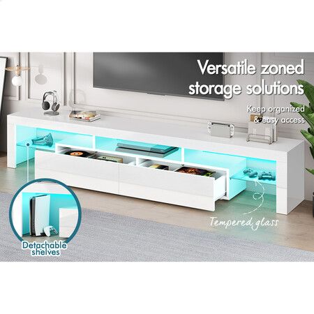 ALFORDSON Entertainment Unit TV Stand LED Light 200cm White