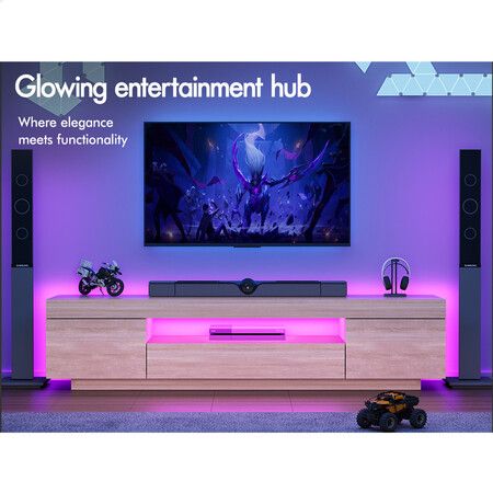 ALFORDSON Entertainment Unit TV Cabinet Stand LED 180cm Oak