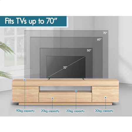 ALFORDSON Entertainment Unit TV Cabinet Stand LED 180cm Oak