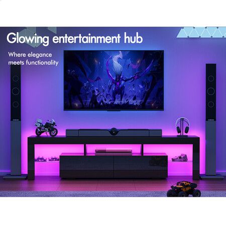 ALFORDSON Entertainment Unit TV Stand LED Light 160cm Black