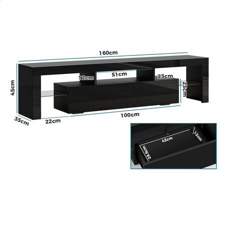 ALFORDSON Entertainment Unit TV Stand LED Light 160cm Black