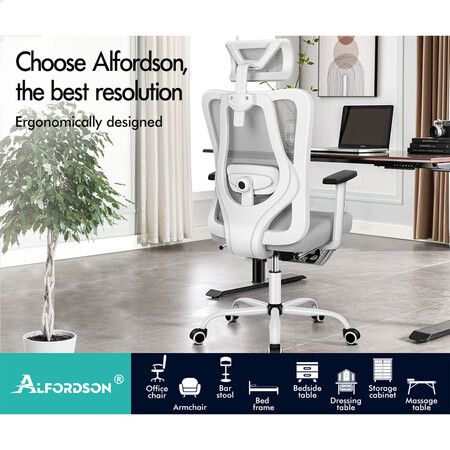 ALFORDSON Mesh Office Chair Ergonomic Executive Seat Grey White