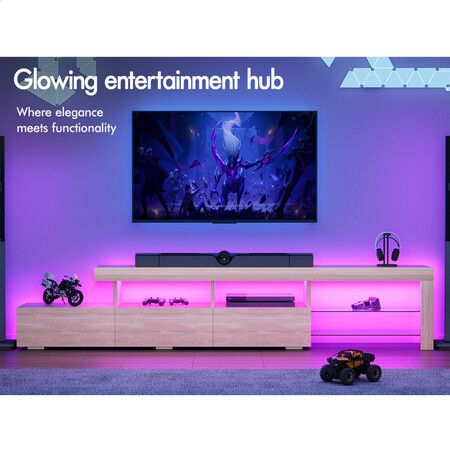 ALFORDSON Entertainment Unit TV Stand LED Light 220cm Oak