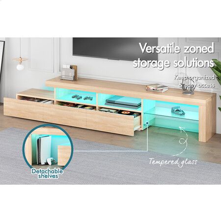 ALFORDSON Entertainment Unit TV Stand LED Light 220cm Oak