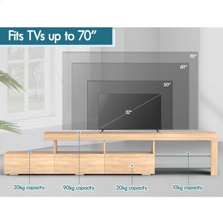 ALFORDSON Entertainment Unit TV Stand LED Light 220cm Oak