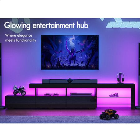 ALFORDSON Entertainment Unit TV Stand LED Light 220cm Black