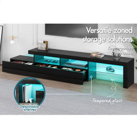 ALFORDSON Entertainment Unit TV Stand LED Light 220cm Black