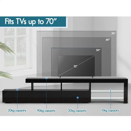 ALFORDSON Entertainment Unit TV Stand LED Light 220cm Black