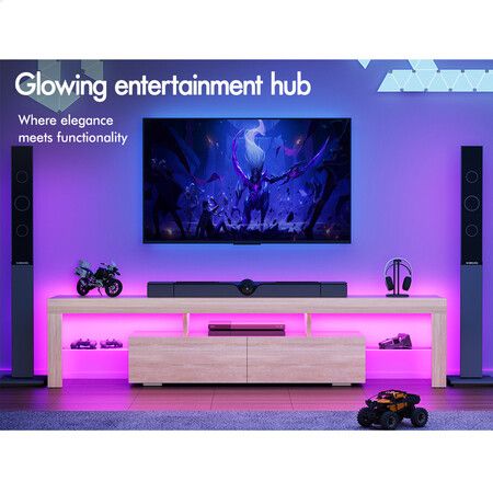 ALFORDSON Entertainment Unit TV Stand LED Light 180cm Oak