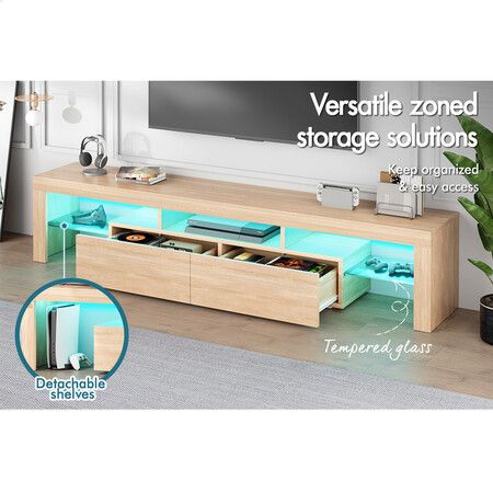 ALFORDSON Entertainment Unit TV Stand LED Light 180cm Oak