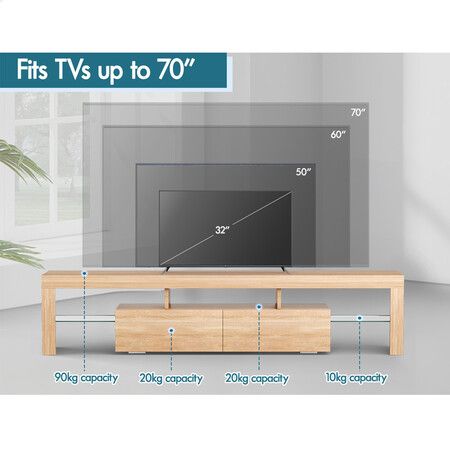 ALFORDSON Entertainment Unit TV Stand LED Light 180cm Oak