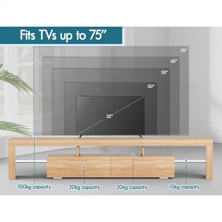 ALFORDSON Entertainment Unit TV Stand LED Light 200cm Oak