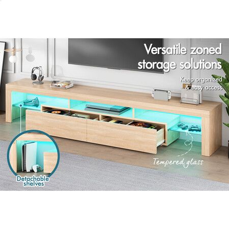 ALFORDSON Entertainment Unit TV Stand LED Light 200cm Oak