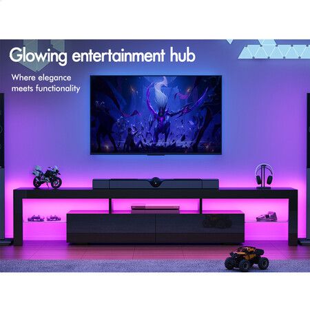 ALFORDSON Entertainment Unit TV Stand LED Light 200cm Black