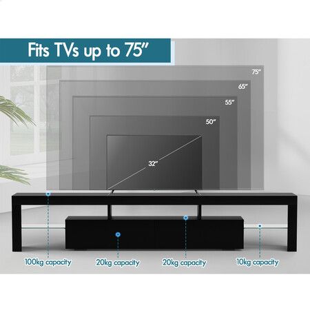 ALFORDSON Entertainment Unit TV Stand LED Light 200cm Black