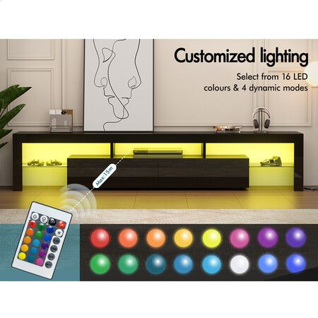 ALFORDSON Entertainment Unit TV Stand LED Light 200cm Black